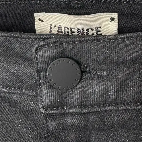 L'Agence Women Margot High Rise Skinny Jeans Silver Glitter Coated Black Size 25