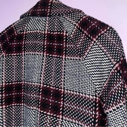 MELLODAY by Nordstrom S Wool Blend Pea Coat Black Plaid Longline Oversized