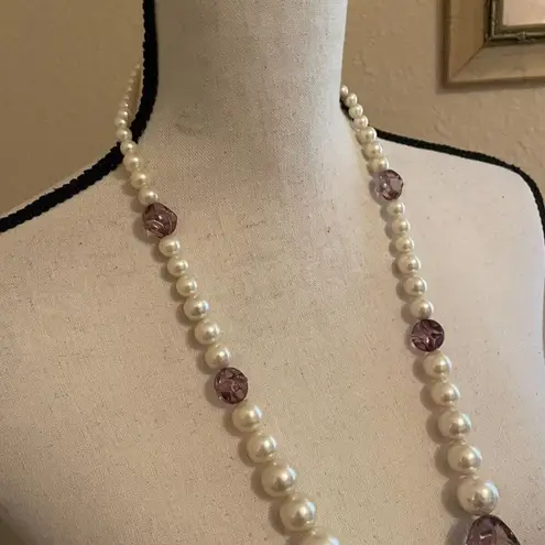 Women’s Statement Beaded Necklace Faux Pearl / Purple Bead