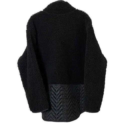 Athleta  Women Black Snap Button Zip Pockets Cozy Sherpa Sweatshirt Jacket Size L