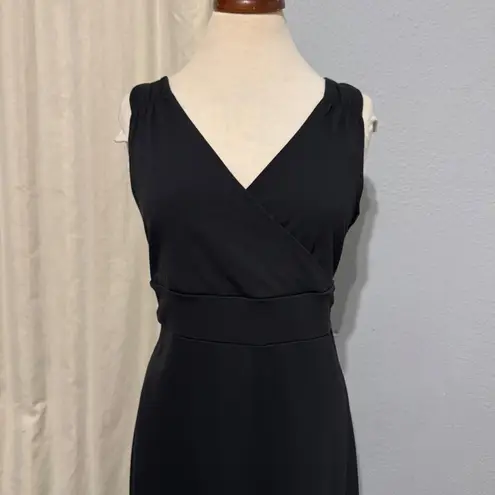 Eddie Bauer  Black Travel Sleeveless Crossover Stretch Midi Dress Size L