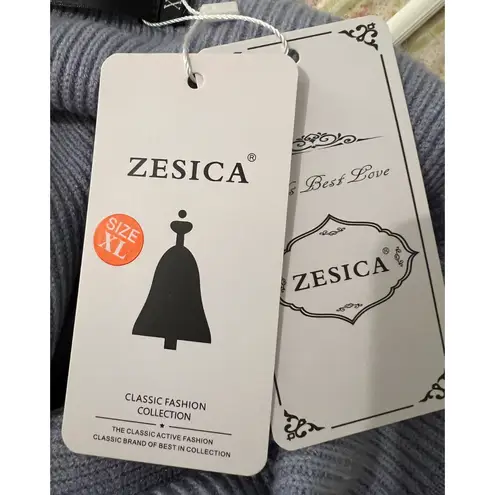 Zesica Womens Sweater Size XL Blue Gray Long Sleeve Pullover V Neck Peplum NWT