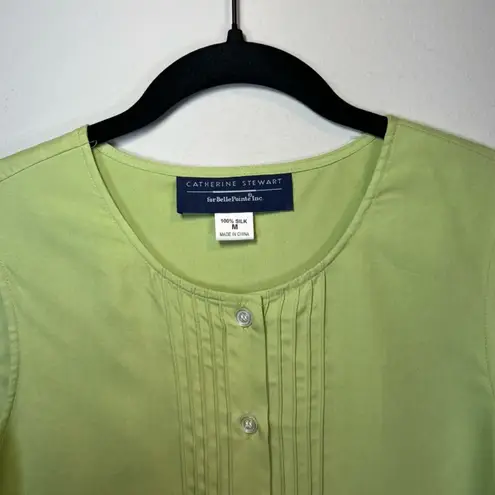 Catherine Stewart Belle Pointe Silk Blouse Green Button Up Sleeveless Sz Medium