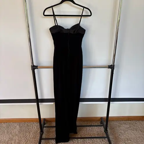 Y2K Black Velvet Bow Formal Evening Gown Classic Sexy Romantic Maxi Dress XS Size 2