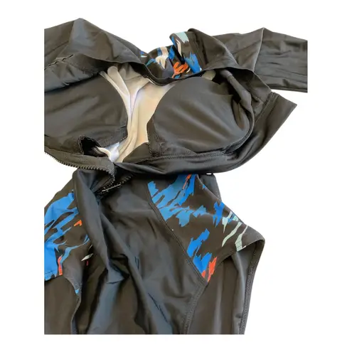 AXESEA Black Long Sleeve Zip Up Rash Guard Swimsuit One Piece Size 2