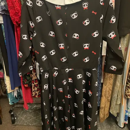 Unique Vintage NWT Black & Panda Print Wednesday Flare Dress - Size Large