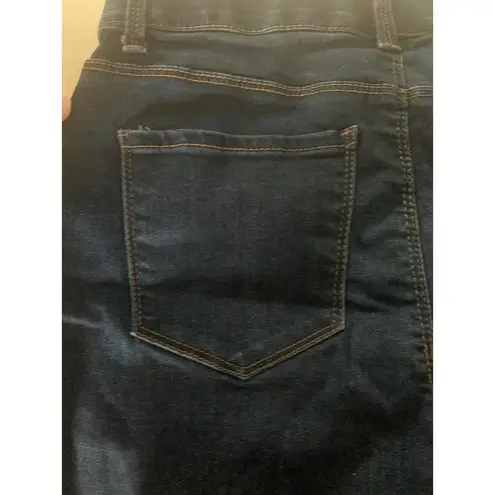 womans size large cuffed ankle jeans jeggings stitch star dark wash cute denim Blue