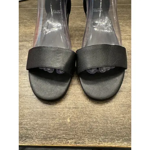Eileen Fisher  Mara‎ Sandal Wedge Black Leather Women Size 9 1/2 Minimalist