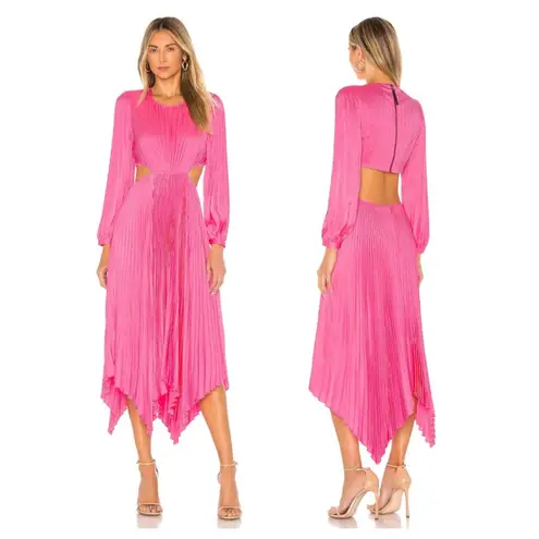 ALC Frank A.L.C. Naples Dress Size 8 Bright Pink Pleated Cutout Open Back Midi