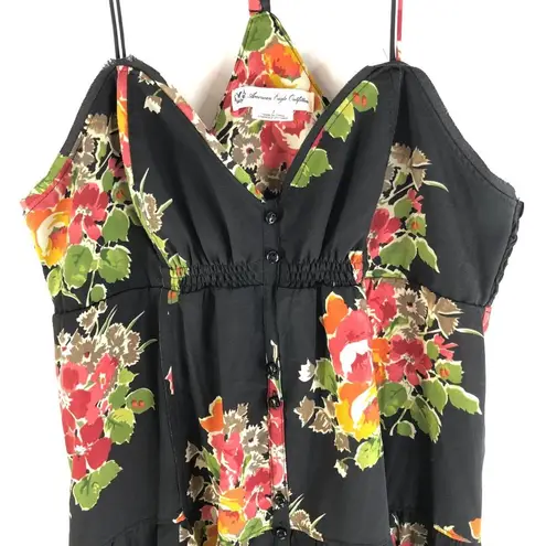 American Eagle  Mini Dress Racerback V Neck Babydoll Floral Black 2