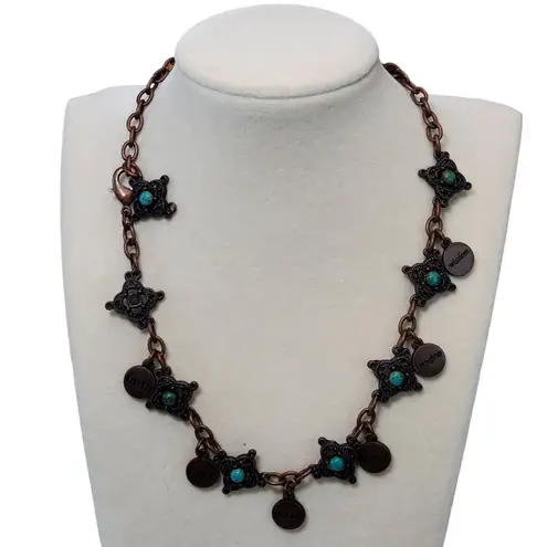 Faux Turquoise Necklace Inspirational Charm Dangle Lobster Closure 15"