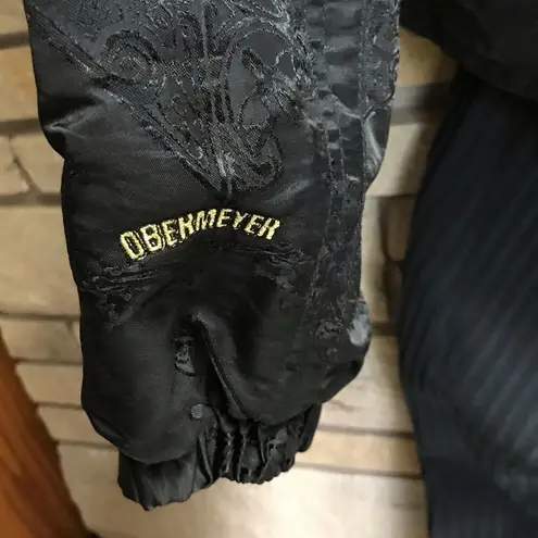Obermeyer Vintage 2 pc Ski Jacket Pants Ski Suit Black Brocade Gold 80s 12P