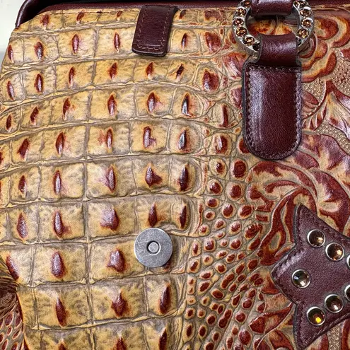 Raviani Overnight Duffle Crocodile Leather Crystal Cross Luggage Texas Mobwife Orange