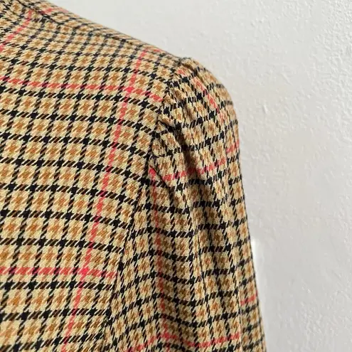 st. john's bay  plaid scalloped Blouse top MEDIUM Tan Red Long Sleeve NWOT