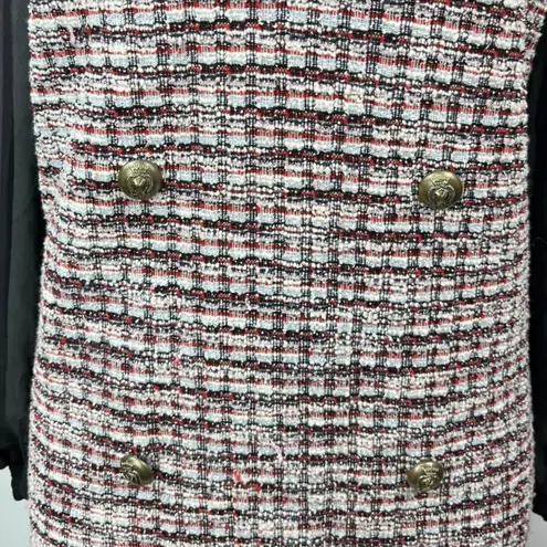 Julia Jordan Black Multicolor Tweed Bow Tie Pinafore Sleeves Mini Shirt Dress 8