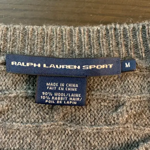 Ralph Lauren Sport Wool Blend Rabbit Gray Cable Knit Crew Neck Sweater Preppy Gray Size M