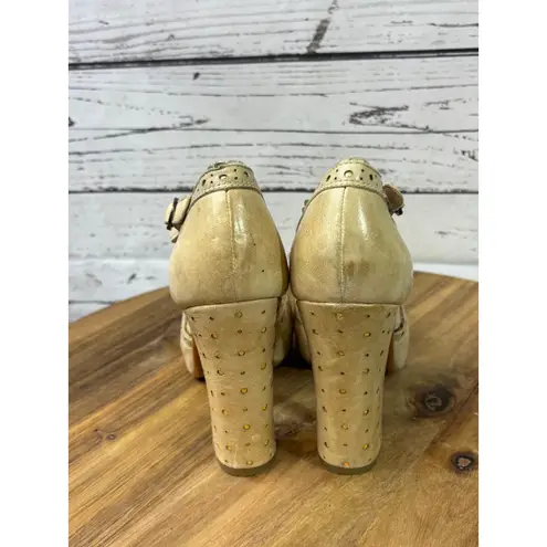 Miz Mooz Women's Beige Leather T-Strap Heels Size 7.5