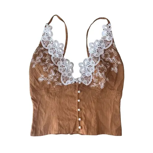 Free People  Lace Stevie Cami With Pearl Buttons