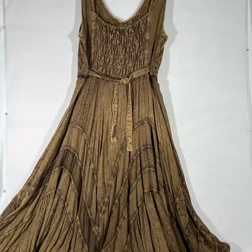 VTG JUST CRUISING BOHO HIPPIE EMBROIDERED WOMEN MIDI DRESS CORSET TIE M BROWN Size M