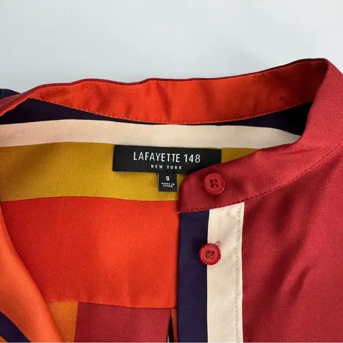 Lafayette 148 Large Brayden Vertical Stripe Tunic Blouse Button Down Silk Small Red - Image 3
