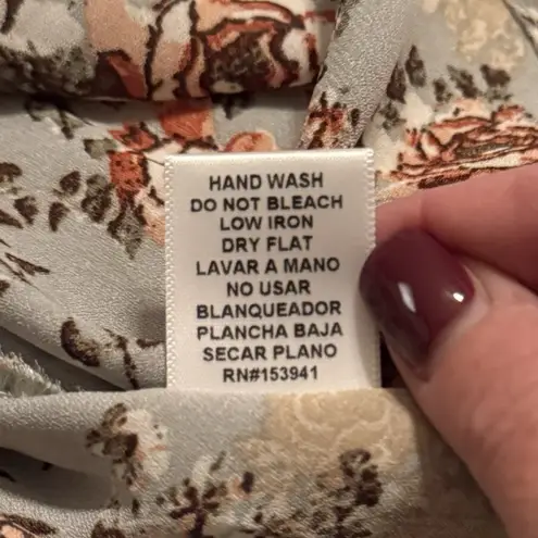 Misia Curvy Top 3X Sage Green Floral Wrap Elastic Waist Soft Flowing Fit Tan Size undefined