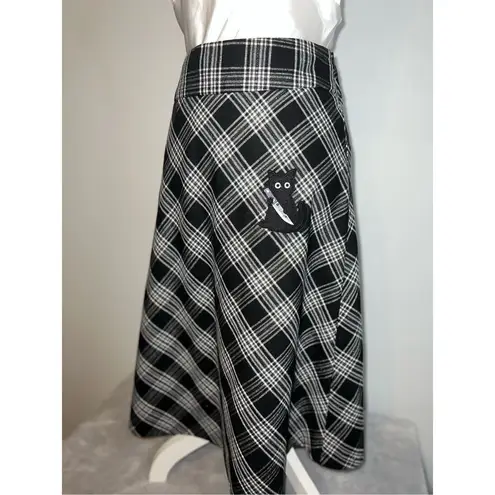 Women’s Black&White Midi Plaid Skirt 12 Kitty Cat Black