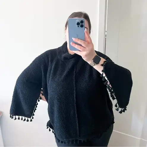 Ethyl Black Fuzzy Soft Pullover Sweater With Tassel