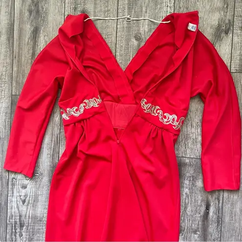 Vintage 1960s mod red maxi dress with glitter waist Size L