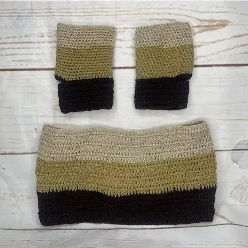 Handmade • Crochet Set • Headband & Fingerless Gloves • Brown Shades • W…