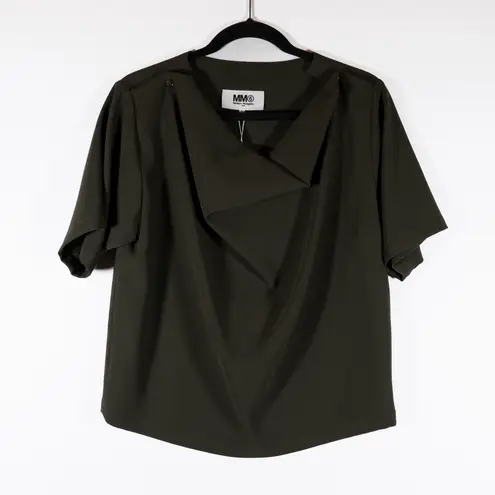 Maison Margiela NEW MM6 Crepe Draped Cowl Neck Short Sleeve Green Blouse Shirt