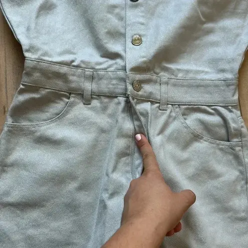 ZARA NWT  Metallic Denim 100% Cotton DustyBlue Shimmer Short Romper 6929/201 Sz S