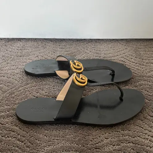 Gucci  Marmont GG Thong Sandals Black Slip On Flip Flop Flat Size EU 39 US 9