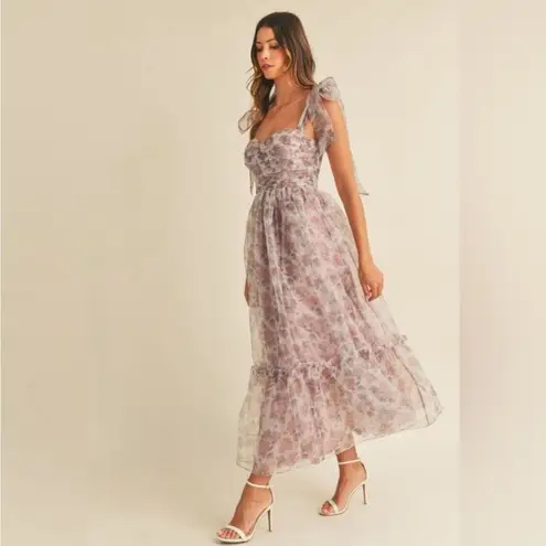 Petal and Pup Floral Lavender Grey Chiffon Maxi Dress Size M C49