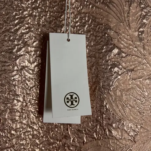 Tory Burch  Floral Cloque Rose Gold Short Sleeve Wool Sweater Dress Size S