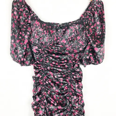 For Love and Lemons Melrose Mini Dress Small Floral Puff Sleeve Ruched Fairy Black