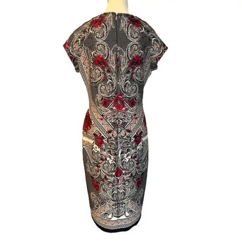 ECI New York Stained Glass Print Cap Sleeve Scuba Dress Red Black Size 12