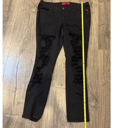 Tripp NYC Women Black Distress Fishnet Ripped Grunge Skinny Stretch Jeans Sz 16