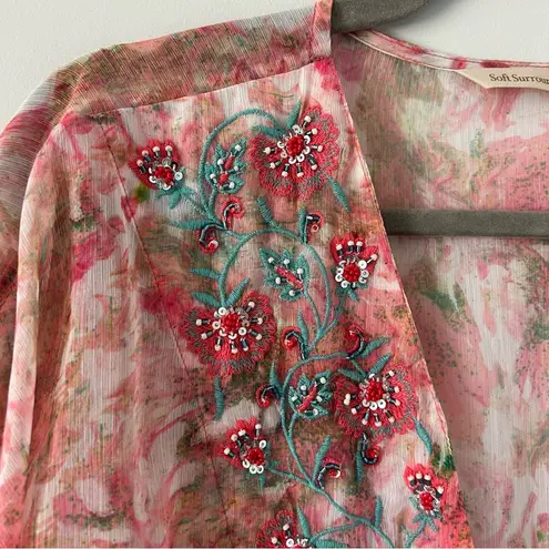Soft Surroundings Embroidered Beaded Primavera Boho Topper Kimono Cardigan XL