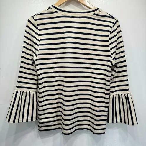 A loves A  Beige & Dark Navy Striped 3/4 Bell Sleeves Cotton Blend Sweater Small