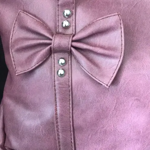 FAUX LEATHER MAUVE EMBELLISHED DESIGN WITH CHIC BOWS Pink