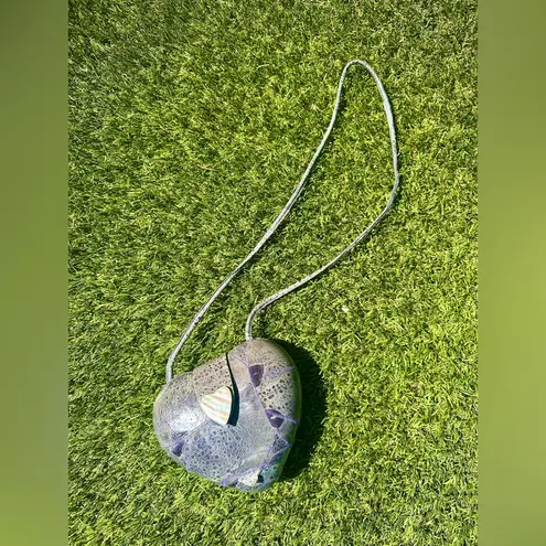 Vintage 1980s Purple Frog Skin Heart Shaped Purse