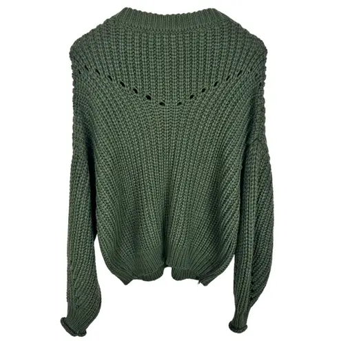 Elodie Dark Green Oversized Pullover Chunky Loose- Knit Cozy Sweater Sz Medium