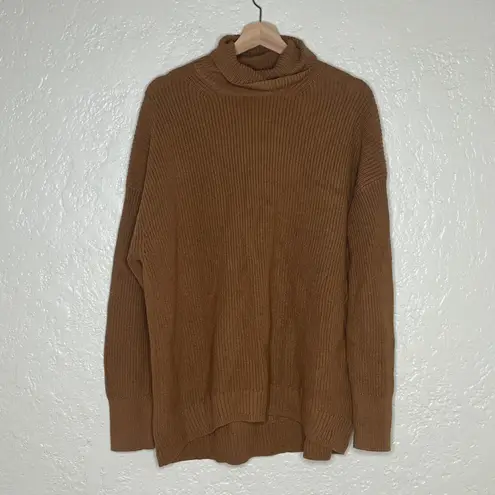 J.Crew Ribbed Cotton Cashmere Relaxed Turtleneck Sweater Camel Tan Size Large - Image 2
