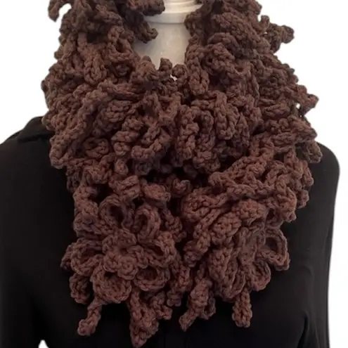 NWT Angela’s Design one of a kind hand crocheted brown loopy boa scarf 68” long