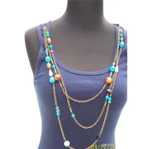Cache  Navy Stretch Cami Tee Top Removable Chain Bead Necklace Lot 2 New  $88 NWT