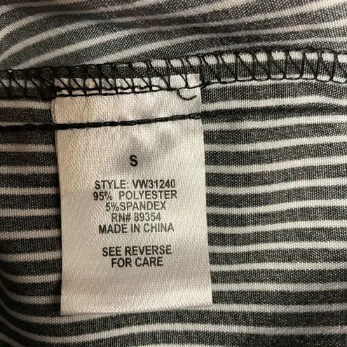Adrienne Vittadini Button Up Shirt Black White Striped Long Tab Sleeve Size S