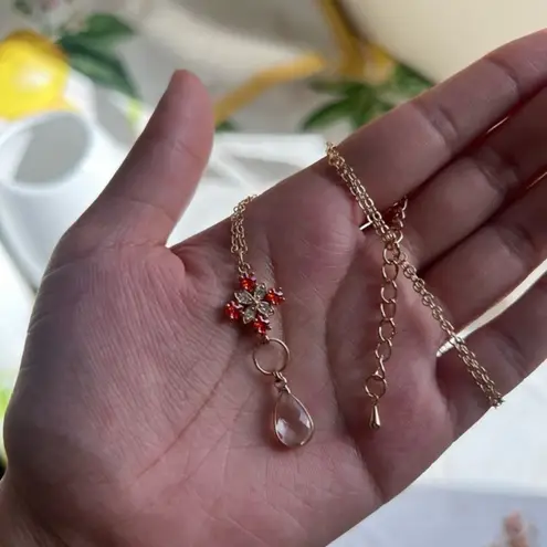 Orange Quartz Crystal Jewelry Set, Diamond Cross Shape, Mini Hoops, Casual