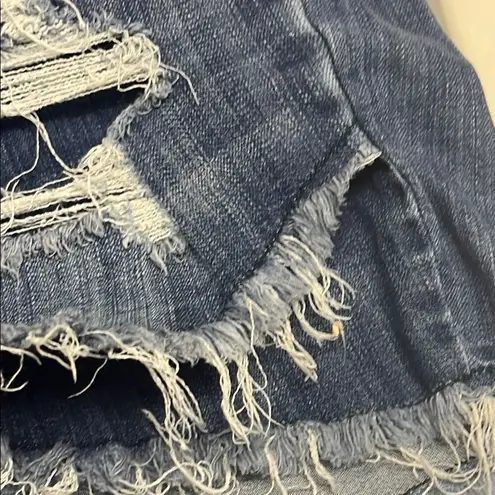 Judy Blue Button Zip Criss Cross Distressed Denim High Waist Women's Shorts 2XL