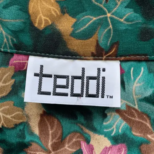 Vintage Teddi Floral Bomber Jacket Zip Front Fall Leaf Print Teal Pink Gold 12 Blue Size M