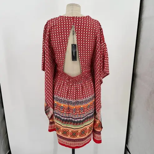 Tolani Collection Meghan Kaftan Dress Tunic Batwing Red Print Size XS